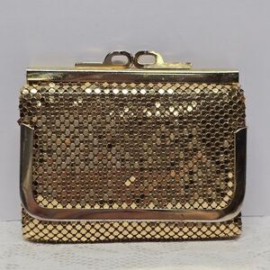Vintage Gold Mesh Trifold Wallet Boho Chic Disco 70s 80s Hollywood Regency